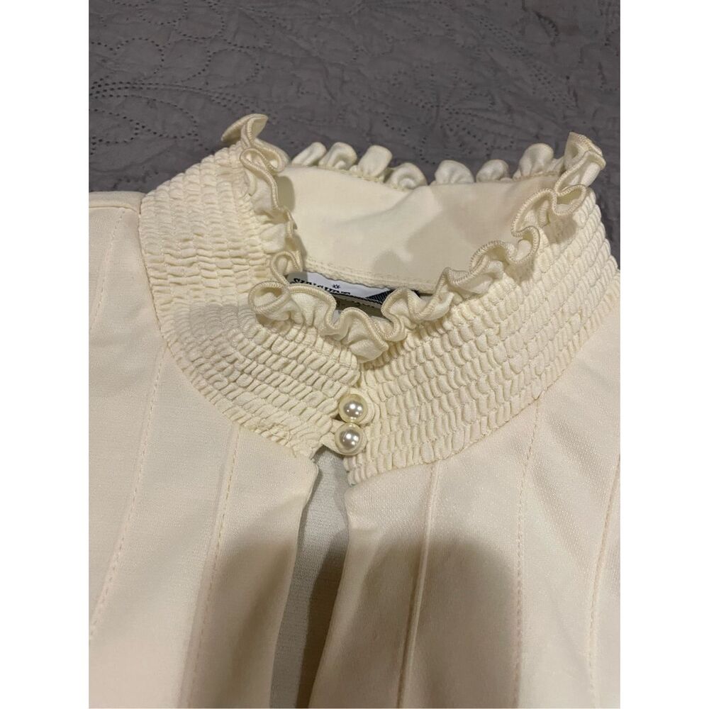 Sunshine Starshine Cream Vintage 1970’s Prairie Cottagecore High Collar Belted W - Picture 6 of 11